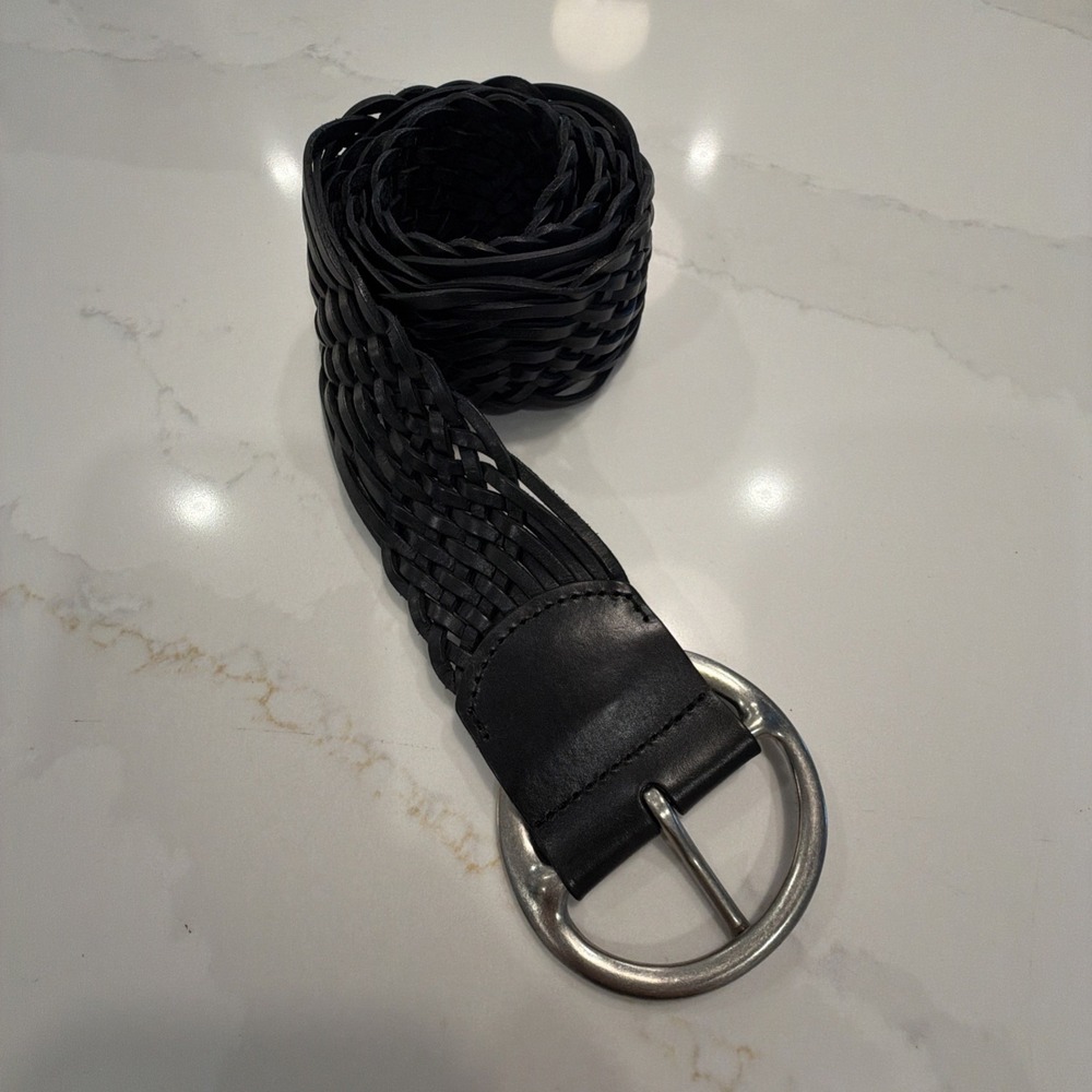 Fossil Woven Belt Women M Black Excellent 2" Wide Leather BT3505001
